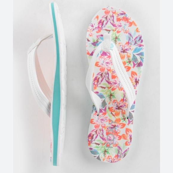 Roxy Floral Vista Loreto White Blue Floral Sandal Flip Flops Size 10 New ! - Picture 1 of 7